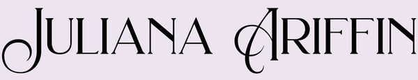 The text 'JULIANA ARIFFIN' is displayed in a black decorative script font against a pale lavender background.